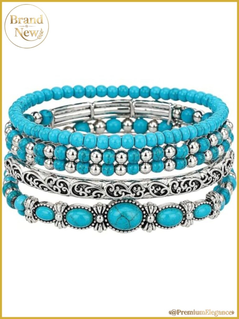 5 Pcs Stackable Western Turquoise Stretch Bracelets Set